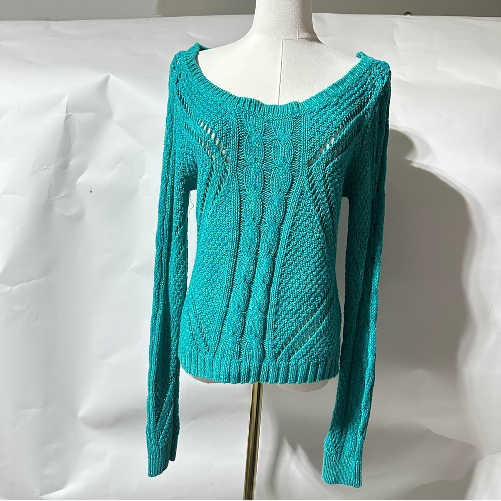 American Eagle Turquoise Cable Knit Cotton Sweater Women’s Medium Long Sleeve